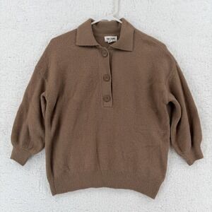Open Edit Sweater Womens Extra Small Brown Collared Button Polo Knit Pullover